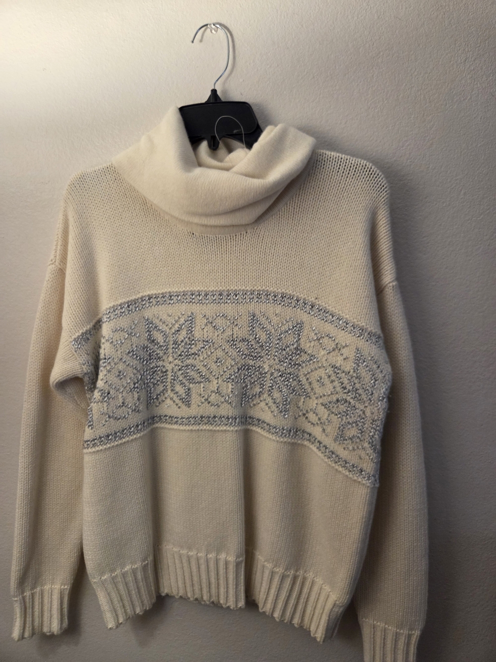 Lauren By Ralph Lauren Cream Turtleneck Sweater with Gray Snowflake Band NWT